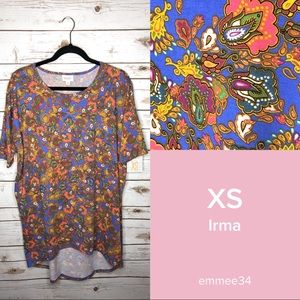 Lularoe Irma blue yellow paisley high-low tunic